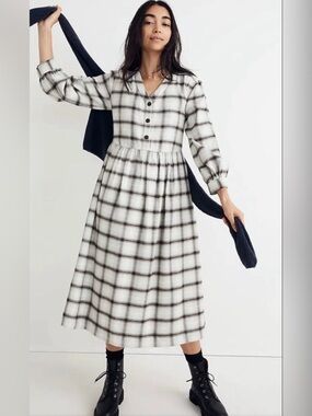 NWT MADEWELL FLANNEL BUTTON-FRONT MIDI DRESS size 12